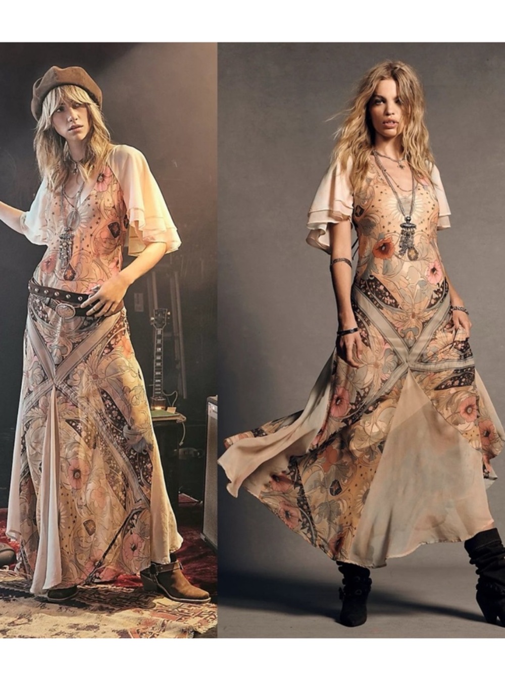 NWT Free People Celestial Nights Printed Maxi Dress Fairy Combo